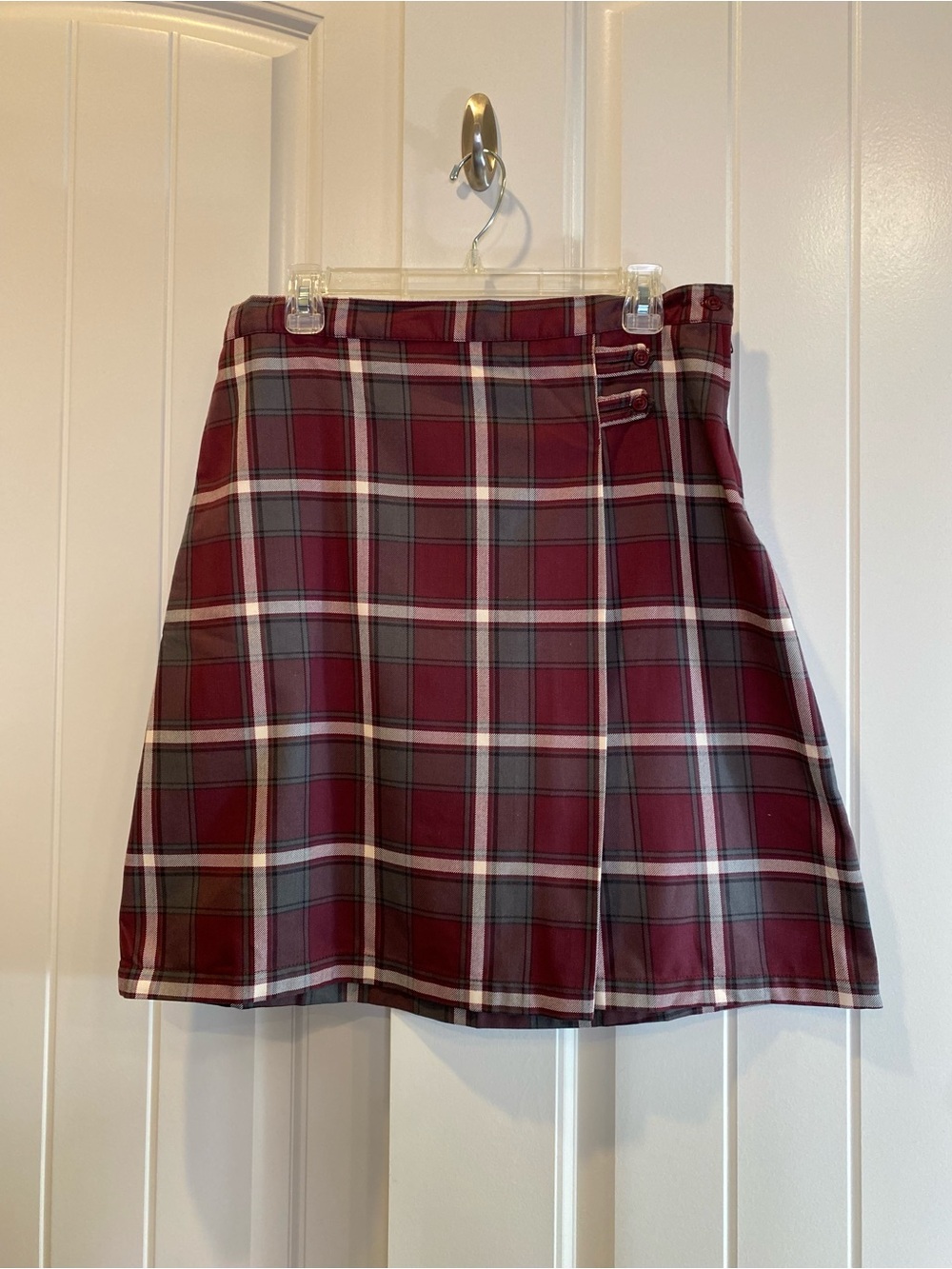 Lands' End Burgundy and Gray Plaid Skater Skirt